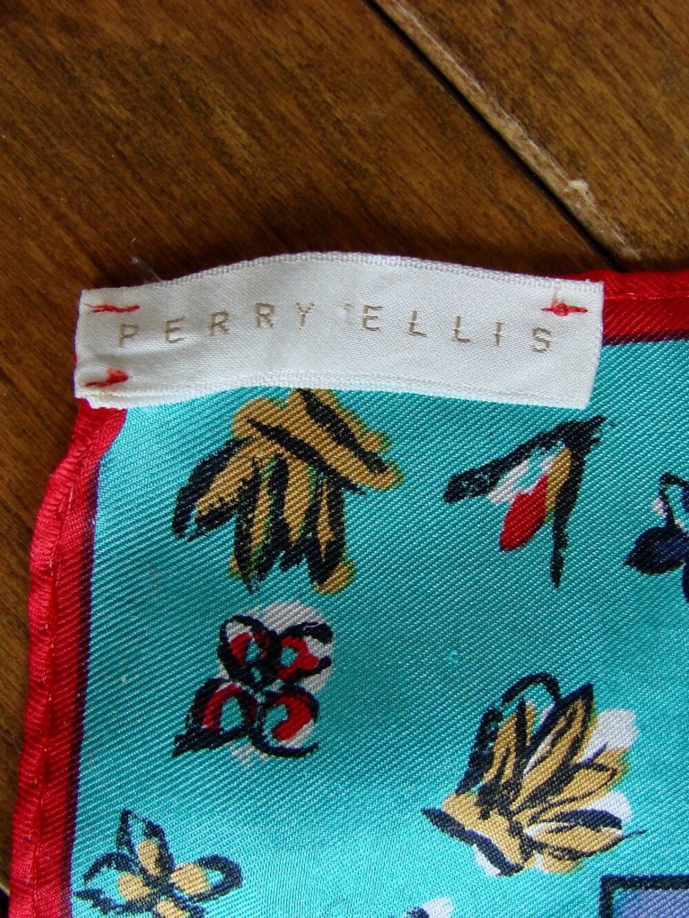 Vintage Perry Ellis 100% Silk Scarf Hand Rolled Japan Teapots Teacups Floral - Picture 3 of 15